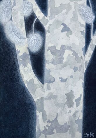 A subtle image showing the bark of a tree almost glowing softly against a dark background