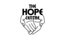 A black and white logo image for the Hope Centre. The logo consists of the words in black text 
