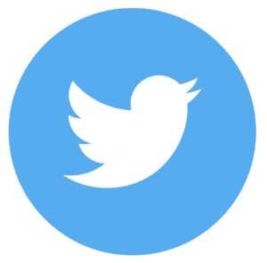 The Twitter logo is a pale blue circle with the side view of a small white bird with a wing raised up and beak slightly open.