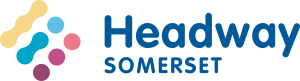 Headway somerset logo. Blue text with the words Headway somerset.