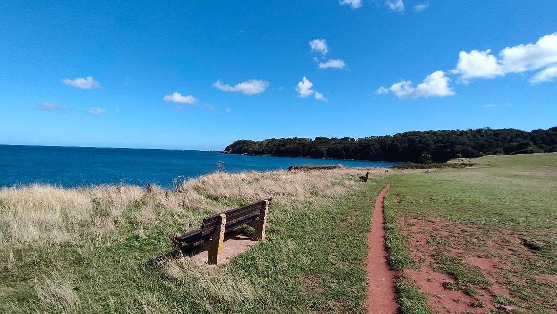 south west coast path with sea view and blue skies
