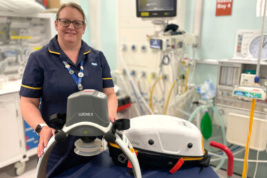 Jennifer Wilkins, the operational lead resuscitation officer for Musgrove Park Hospital, is stood with a new resuscitation machine.