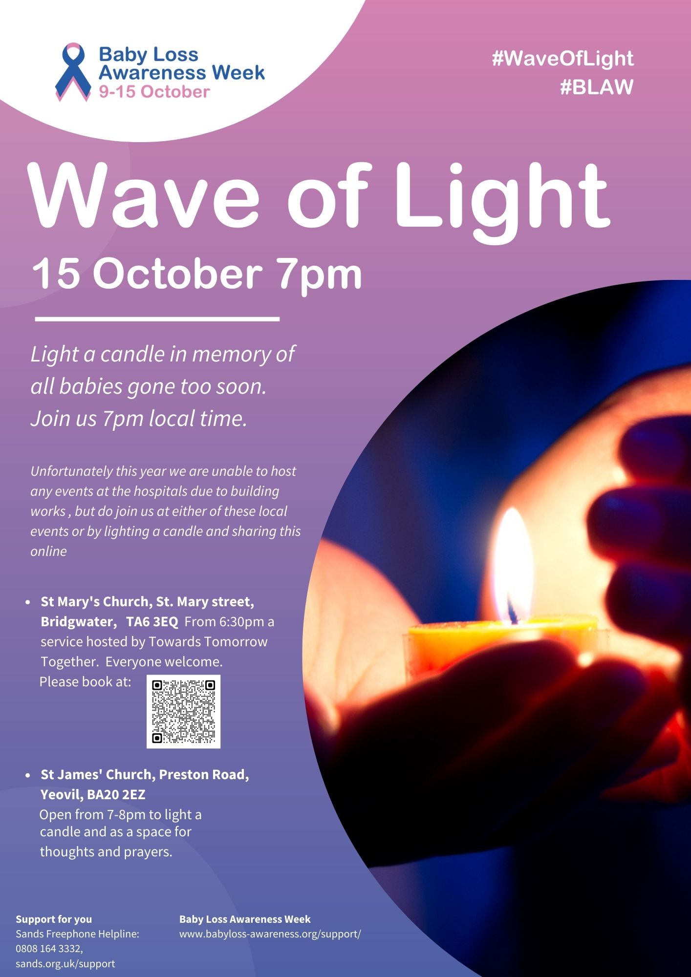 A poster containing information on events for the national Wave of Light on Sunday 15 October