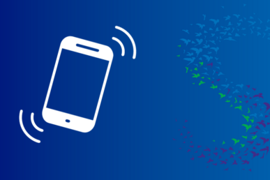 Ringing Mobile Phone Graphic in White on a Blue Background