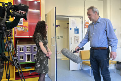 Clinical psychologist Doctor Megan Rowley being interviewed by the BBC television.