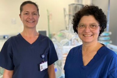 A photo of two neonatal nurses at Yeovil Hospital's Special Care Baby Unit.
