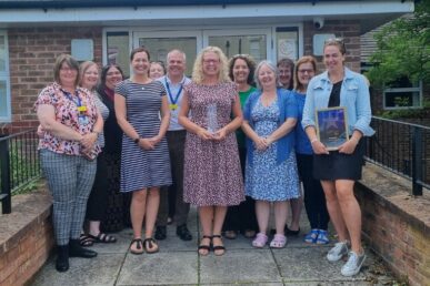 A photo of colleagues in the Somerset School-Aged Immunisation Nursing Team, which is also known as SAINT.