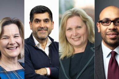 A photo of our trust's new non-executive directors. From left to right: Rosie Benneyworth, Darshan Chandarana, Olena Doran, Tom Frederick.