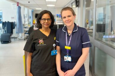 A photo of a consultant anaesthetist and specialise nurse stood within the critical care unit at Yeovil Hospital.