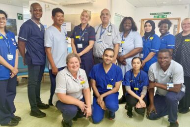 A large group of colleagues who work at Exmoor Ward at Musgrove Park Hospital.