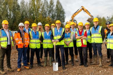 A group of people stood in hi viz jackets on the Bridgwater Diagnostic Centre building site.