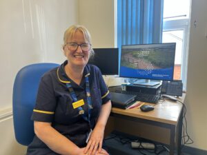 A colleague from Somerset's stroke care service sat in a clinic room at Wellington Hospital.