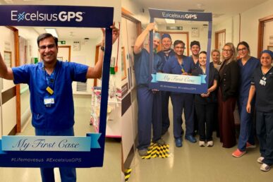 A photo of colleagues involved in the first ever operation with a new spinal robotic navigation unit at Musgrove Park Hospital, including the main surgeon.