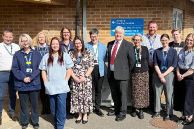 A photo of colleagues working at SWISH and Somerset Council and NHS Somerset Integrated Care Board and 2BU Somerset stood outside the new SWISH clinic in Yeovil.